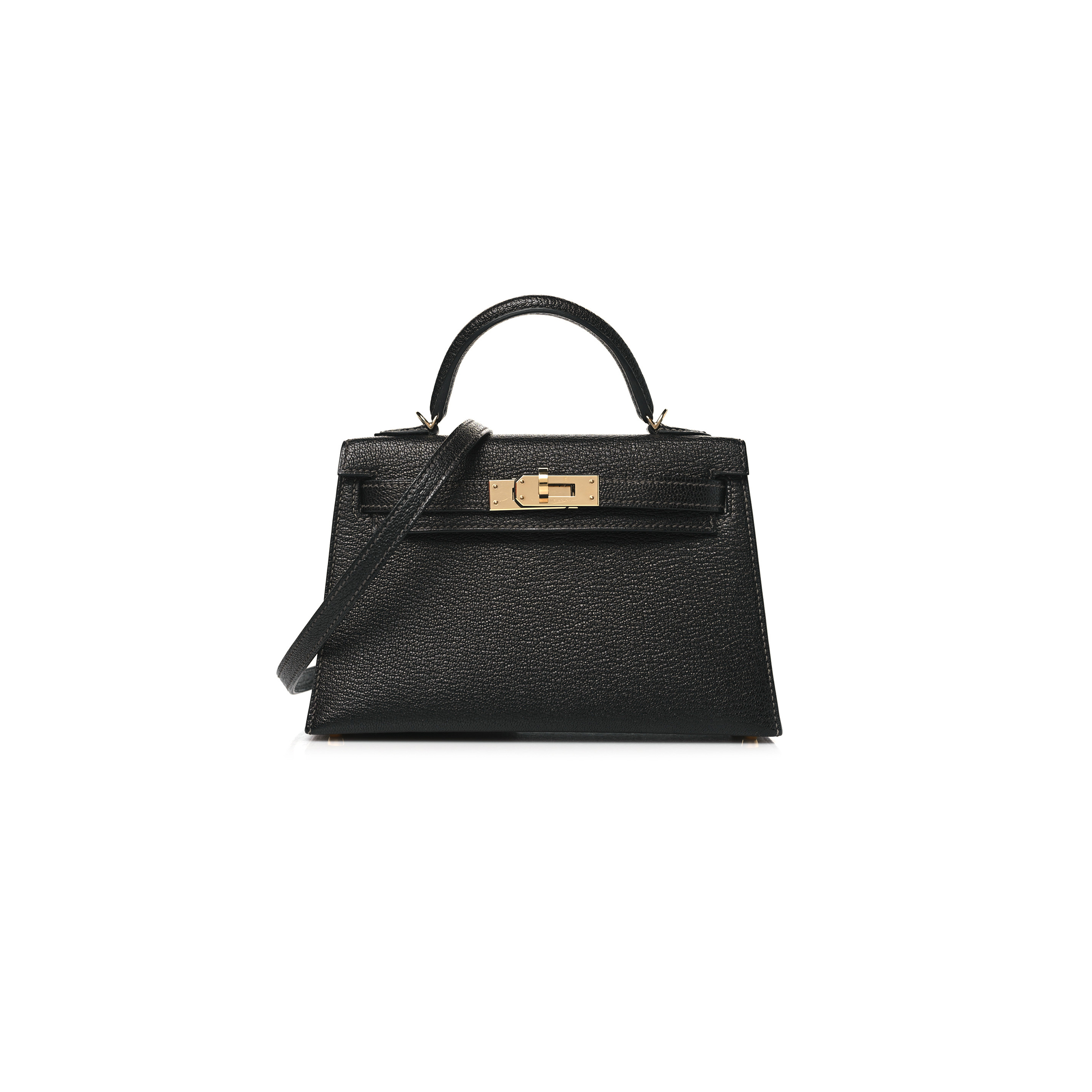 HERMÈS CHEVRE MYSORE HORSESHOE MINI KELLY II SELLIER BLACK ROSE MEXICO (19*12*5.5cm)